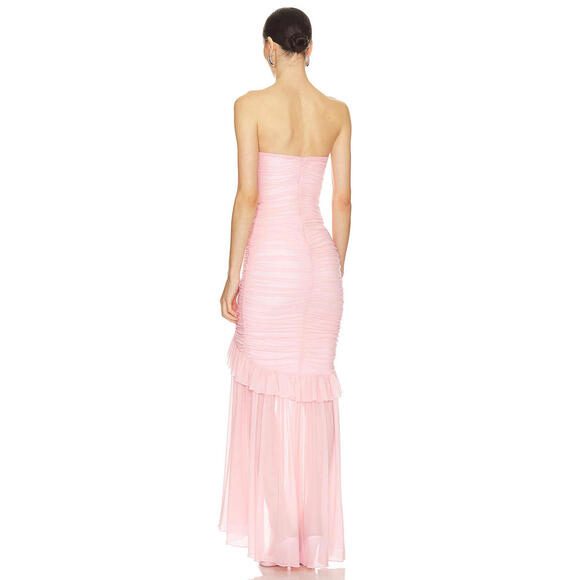 Revolve Majorelle Giules Strapless Gown Mesh Ruffle Ruched  Pink S $248 msrp NWT - Picture 3 of 9